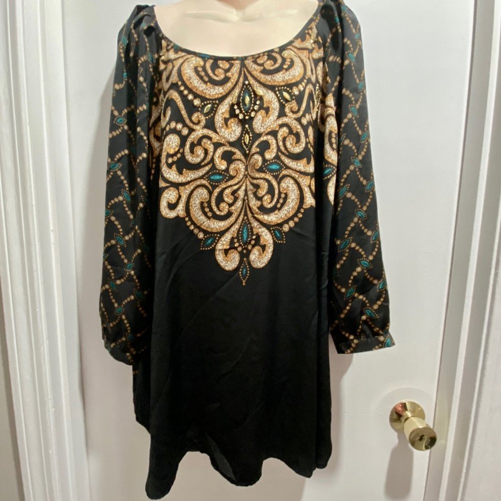 (5) Lane Bryant Whimsigoth Grunge Artsy Boho Gypsy Indian Art To Wear Blouse T…